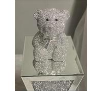 Biznest Crystal Sparkle Teddy Bear Collar Ornament Silver Full Crushed Diamonds Sparkle Bling Ornament