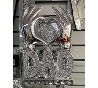 Biznest DAD Heart Hand Crushed Diamond Crystal Ornament Home Decoration Bedroom Living Room Best Gift For Father's Day (Silver)
