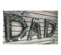 Biznest Dad Sign Silver Crushed Crystal Diamond Mirror Letters Wall Hung Shelf Sitter