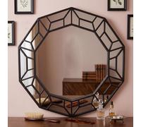 Biznest Decagonal Wall Mounted Mirror Black Plastic Geometric Frame Living Room, Bedroom & Hallway Decor Gift Idea 61X57.8X2Cm