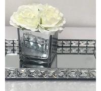 Biznest Decorative Crystal Chrome Mirrored Rectangular Display Vanity Candle Tray Wedding Table Plate 30Cmx19Cm