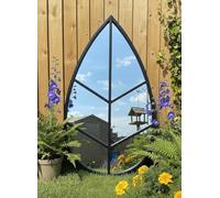 Biznest Decorative Leaf Surface Shape Garden Mirror Plastic Framed Indoor/Outdoor Wall Hanging Patio Style Geometric Pattern 76 X 42.5 X 1.8 Cm (BLACK)