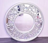 Biznest Decorative Multicolours Round Rococo Wall Mirror Plastic Stylish Framed With Baroque Horn Border Design 65 Cm (Silver)