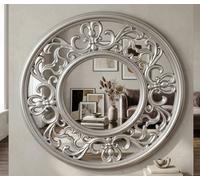 Biznest Decorative Multicolours Round Rococo Wall Mirror Silver/Copper Plastic Stylish Framed With Baroque Horn Border Design Unique And Contemporary Looks 65 X 65 X 2 Cm (SILVER)