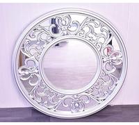 Biznest Decorative Multicolours Round Rococo Wall Mirror Silver/Copper Plastic Stylish Framed With Baroque Horn Border Design Unique And Contemporary Looks 65 X 65 X 2 Cm (SILVER)