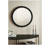 Biznest Decorative Round Bobbin Edges Wall Hanging Overmantle Mirror Spherical Black Plastic Beaded Frame Circular Border 65Cm Dia