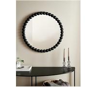Biznest Decorative Round Bobbin Edges Wall Hanging Overmantle Mirror Spherical Large Plastic Beaded Frame Circular Border Pattern Modern Interior Glass Surface Home Aesthetic Design 65 Cm Dia. (BLACK)
