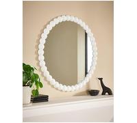Biznest Decorative Round Bobbin Edges Wall Hanging Overmantle Mirror Spherical Large Plastic Beaded Frame Circular Border Pattern Modern Interior Glass Surface Home Aesthetic Design 65 Cm Dia. (WHITE)