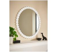 Biznest Decorative Round Bobbin Edges Wall Hanging Overmantle Mirror Spherical White Plastic Beaded Frame Circular Border 65Cm Dia