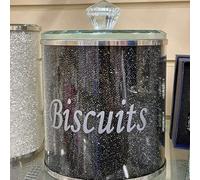 Biznest Diamond Crushed Biscuit Cookies Canister Jar Tin Kitchen Storage Container Trimmings Crystal Filled Gift (Black)