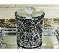 Biznest Diamond Crushed Biscuit Cookies Canister Jar Tin Kitchen Storage Containers Silver Trimmings Crystal Filled (Silver/Black)
