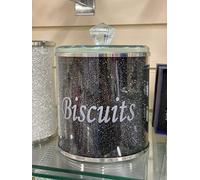 Biznest Diamond Crushed Biscuit Cookies Canister Jar Tin Kitchen Storage containers Silver Trimmings Crystal Filled gift (BLACK)