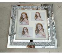 Biznest Diamond Crushed Crystal Sparkly Silver Mirrored 4 Picture Wall Hung Photo Frame