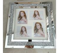 Biznest Diamond Crushed Crystal Sparkly Silver Mirrored 4 Picture Wall Hung Photo Frame