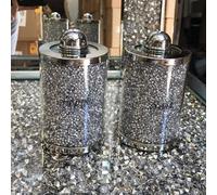 Biznest Diamond Crushed Salt Pepper Canisters Jars Storage Silver Trimmings Crystal Filled