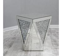 Biznest Diamond Shape Side Table Crushed Glass Mirrored Side Table For Living Room Elegant Living Room Furniture