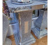 Biznest Diamond Silver Glitter Crystal Decorative Mirror Side Table