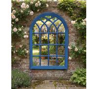 Biznest Distressed Arched Soho Window Mirror Wall Hanging Blue Rustic Finish Plastic Frame Vintage Living Room Furniture 50.5X71Cm