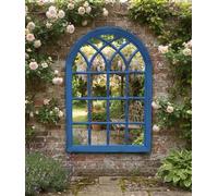 Biznest Distressed Arched Soho Window Mirror Wall Hanging Blue Rustic Finish Plastic Frame Vintage Living Room Elegant Furniture Décor Idea 50.5x71x2.5Cm