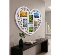 Biznest Distressed Heart-Shaped 6 Multi Aperture Collage Wall Mounted Photo Frame Shabby Chic Plastic Vintage Home Decor Display 58x52.5x1.7Cm (WHITE)