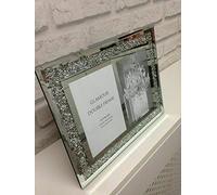 Biznest Double Picture Photo Frame Hold 2 Picture Silver Mirrored Crushed Crystal Diamante 6"X4"