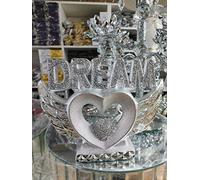 Biznest DREAM Angel Heart With Wings Shelf Sitter Silver Sparkle Bling Ornament Crushed Diamond Gift.