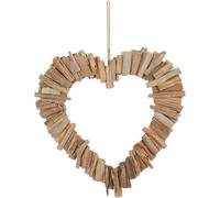 Biznest Driftwood Heart Shaped Wreath With Ribbon Wall Hanging Ornament Rustic Brown Home Decor Artwork Sculpture Gift Ideas 40 Cm