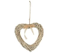 Biznest Driftwood Heart Shaped Wreath With Ribbon Wall Hanging Wicker Ornament Rustic Display Home Decor Artwork Sculpture Special Occasions Gift Idea 40 X 35 X 7 Cm (GREY)