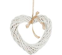 Biznest Driftwood Heart Shaped Wreath With Ribbon Wall Hanging Wicker Ornament Rustic Display Home Decor Artwork Sculpture Special Occasions Gift Idea 40 X 35 X 7 Cm (WHITE)
