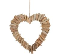 Biznest Driftwood Heart Shaped Wreath With Ribbon Wall Hanging Wicker Ornament Rustic Display Home Decor Artwork Sculpture Special Occasions Gift Idea 40 X 35 X 7 Cm (BROWN)