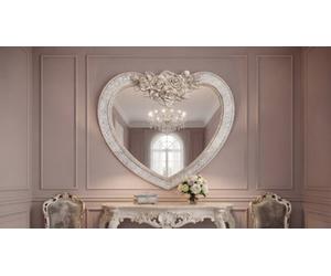 Biznest Elegant 3D Heart-Shaped Mdf Wood Crackle Style Wall Hanging Mirror Champagne Crystal Frame Vintage Home Déco Bling 85X80Cm