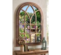 Biznest Elegant Arched Top Distressed Window Soho Wall Mounted Mirror Gothic Style Black Brushed Gold Plastic Panel Frame Indoor & Outdoor Vintage Décor 92x62Cm