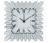 Biznest Elegant Silver Square Zip Style Mirrored Finish Wall Mounted Clock Roman Numeral Large Display Home Decor Black Hands 50Cm
