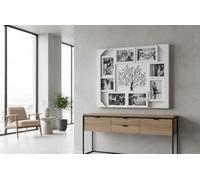 Biznest Embossed Family Tree Photo Frame White & Black Collage 8 Openings Wall Mount 4X6 '' Metal Hooks Stable Hanging 60X46 Cm