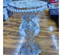 Biznest End Table 3 Peacock Style Base Large 40X60Cm Diamond Crystal Sparkly Side Table (Silver)