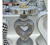 Biznest End Table Large 40X60Cm Crushed Diamond Crystal Sparkly Silver Mirrored Side Table