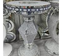 Biznest End Table Style 31 Large 40X60Cm Crushed Diamond Crystal Sparkly Silver Mirrored Side Table