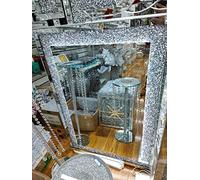 Biznest Ex-Large Crushed Crystal LED Wall Mirror Silver Home Decorative Living Room Bedroom 104x74cm