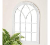 Biznest Extra Large White Rustic Window Soho Style Mirror Hallway Vanity Wall Elegant Vintage Style 92X62Cm
