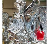 Biznest Fairies Tinker Bell Fairy Crushed Diamond Sparkly Ornament Shelf Sitter Home Décor (Silver)