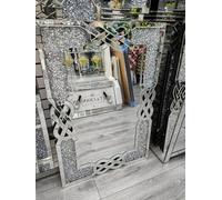 Biznest Filled Celtic Cross Knot Wall Mirror Diamond Crush Crystal Dressing Silver Wall Mirror Rectangle 120X80Cm Home Décor