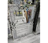 Biznest Filled Celtic Cross Knot Wall Mirror Diamond Crush Crystal Dressing Silver Wall Mirror Rectangle 120X80Cm Home Décor For Living Room Bedroom