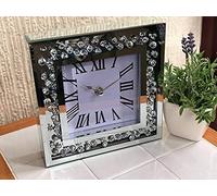 Biznest Floating Jewel 20cm Mirrored Mantle Clock Mirror Frame Bling Diamante Mantle Table Clock