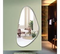 Biznest Frameless Asymmetric Decorating Mirror Irregular Shape Beveled Wall Mirror Wall Decor Modern Tear Drop 50X70Cm Pebble Mirror Silver Mdf Backing (Design 840) (Biz-309)