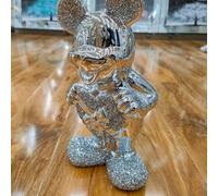 Biznest Free Standing Large Silver Crushed Mickey Mouse With Heart In Hand Crystal Diamond Gift Ornament