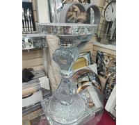 Biznest Full Crushed Jewel Loose Diamond Mirrored Side Table Crystal Sparkle Finish Silver Glitter Modern End Stands 60 X 40 Cm