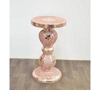 Biznest Full Glitter End Table Rose Gold Ceramic Mirrored Border Modern Plant Stand Bed Side Silver Crushed Diamond Design 60X40Cm