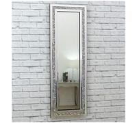 Biznest Full Length Crushed Diamond Glass Silver Frame Wall Mirror