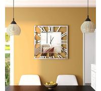 Biznest Full Mirrored Square Wall Clock Large Roman Numeralclock Silver Finish Modern Home Decorative Mount (80X80 Cm)