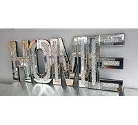 Biznest Furniture Mirrored Diamond Crushed Crystal Mirror Diamante Home Letters Wall Art